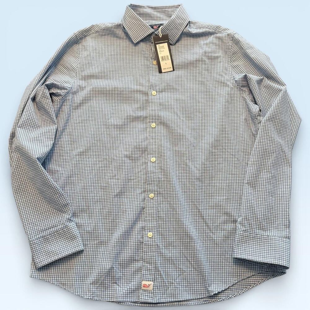Vineyard Vines Shirt Mens Large Blue Check Slim Fit Cooper 1W010324-2857